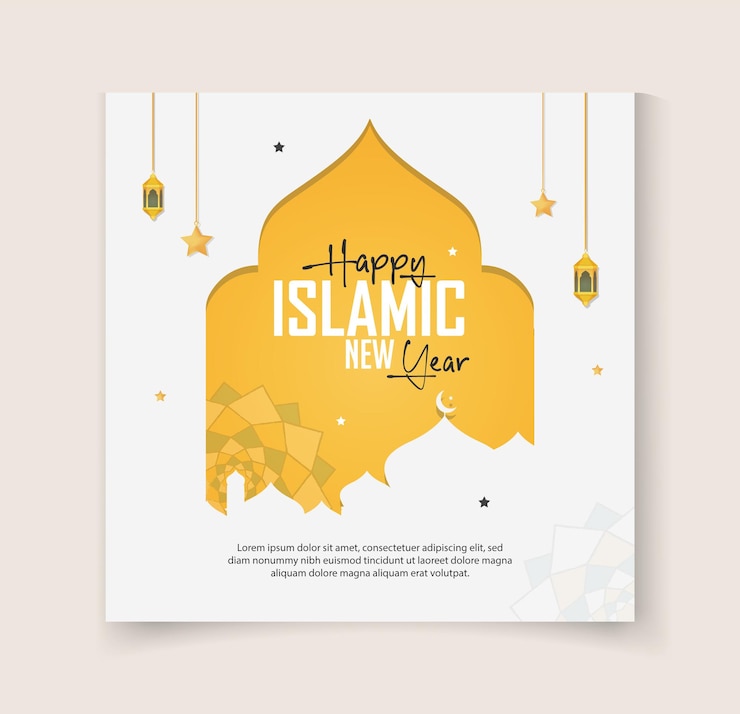 Vettore bianco islamico social media post design moschea lanterna mandala felice festa del nuovo anno islamico