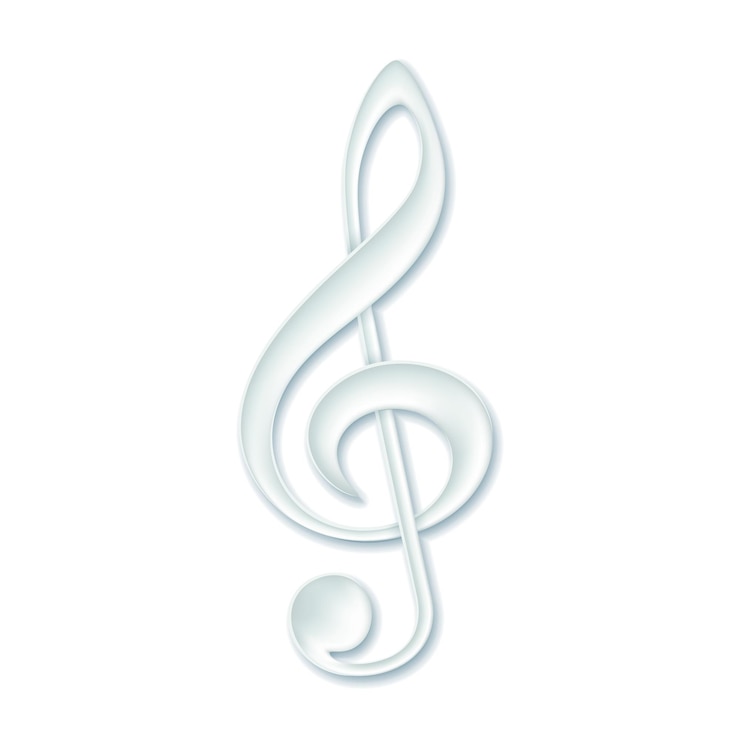 Vettore bianco treble clef musica violino clef segno icona di carta con ombra