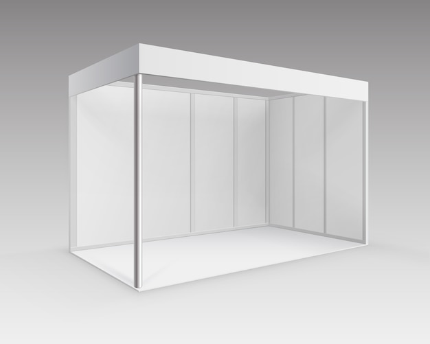 Bianco vuoto commercio al coperto stand stand fieristico standard per la presentazione in prospettiva isolata su sfondo