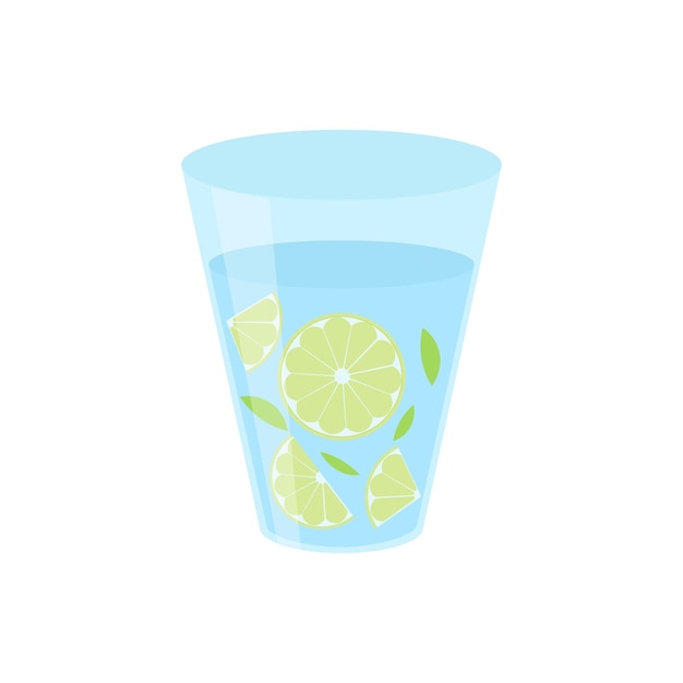 Bicchiere d'acqua dal design semplice con foglie di menta e fette di limone Bevanda estiva Mojito