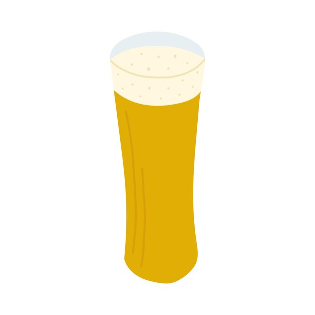 Bicchiere da birra giallo con schiuma in stile vintage su sfondo trasparente Vettore di icone