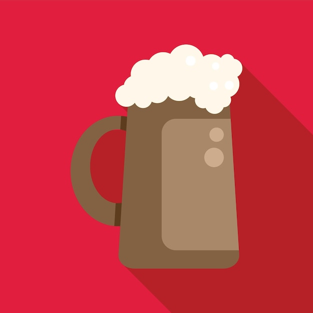 Bicchiere di birra marrone pieno di birra con bolle su sfondo rosso