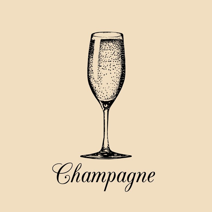 Bicchiere di champagne isolato Schizzo disegnato a mano di vettore di spumante Bevanda alcolica logo Un segno di spumante bianco per il design del menu del ristorante bar caffetteria