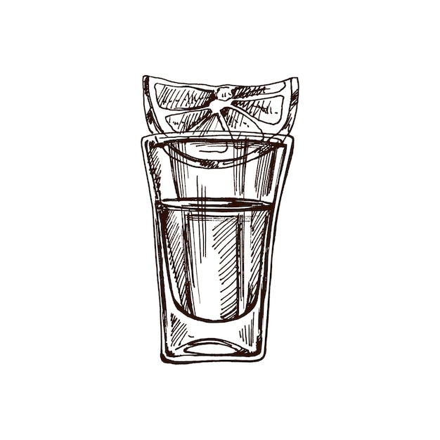 bicchiere di tequila disegnato a mano con una fetta di lime