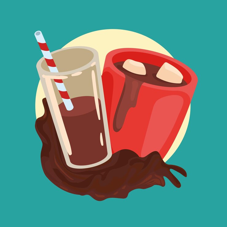 Vettore bicchiere e tazza di cioccolato