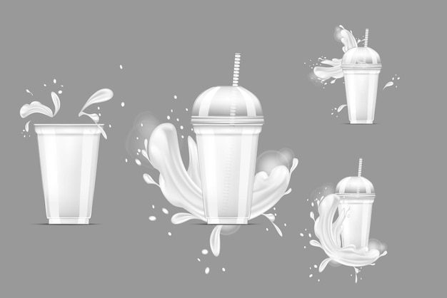 Bicchiere monouso in plastica trasparente con latte