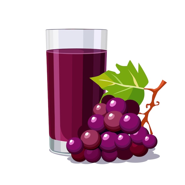 bicchiere pieno di succo d'uva purpureo appena spremuto bevanda estiva vettoriale isolata per design piatto
