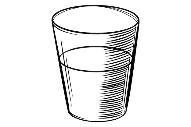 Bicchiere trasparente disegnato a mano di latte, acqua, alcool o liquido