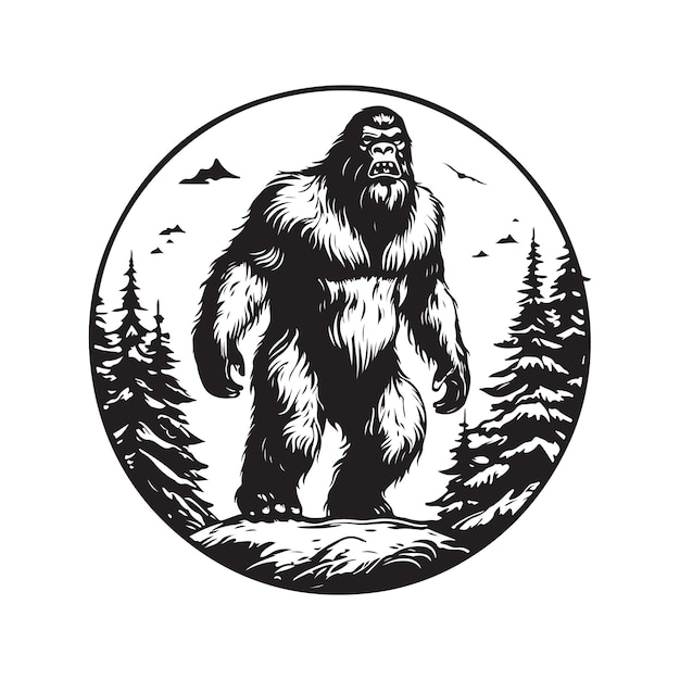 Bigfoot logo vintage concetto colore bianco e nero illustrazione disegnata a mano