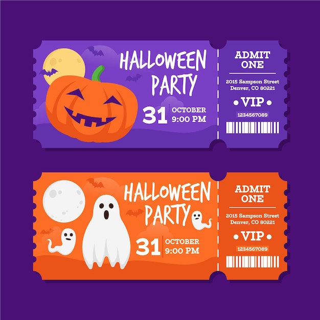 Biglietti di halloween design piatto