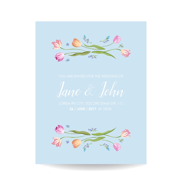 Biglietto acquerello Save the Date con fiori di tulipani in fiore