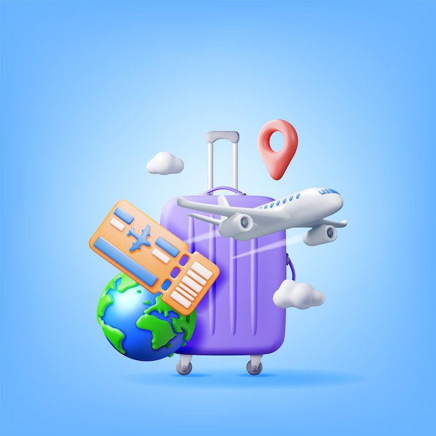 Biglietto aereo 3d Borsa di viaggio Globe e aereo