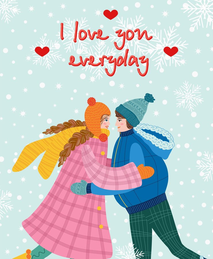 Vettore biglietto d'auguri piatto disegnato a mano per il giorno di san valentino coppia amorosa di giovane uomo e donna