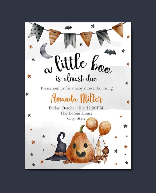 biglietto d'invito per baby shower a tema halloween