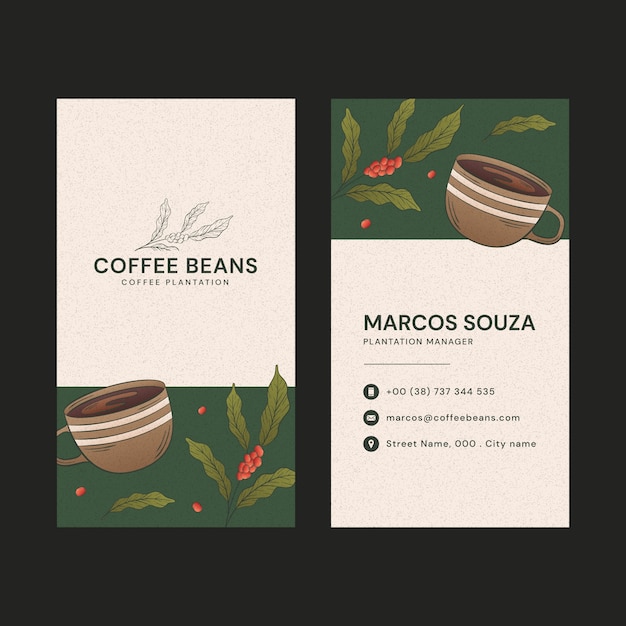 Biglietto da visita della piantagione di caffè disegnato a mano