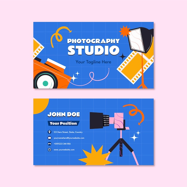 Biglietto da visita orizzontale da studio fotografico disegnato a mano