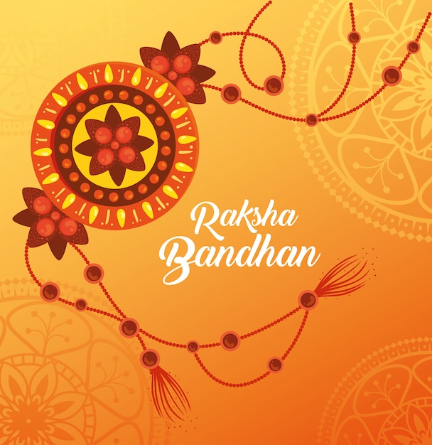 Biglietto di auguri con rakhi decorativo per raksha bandhan, festival indiano per la celebrazione del legame tra fratello e sorella, la relazione vincolante