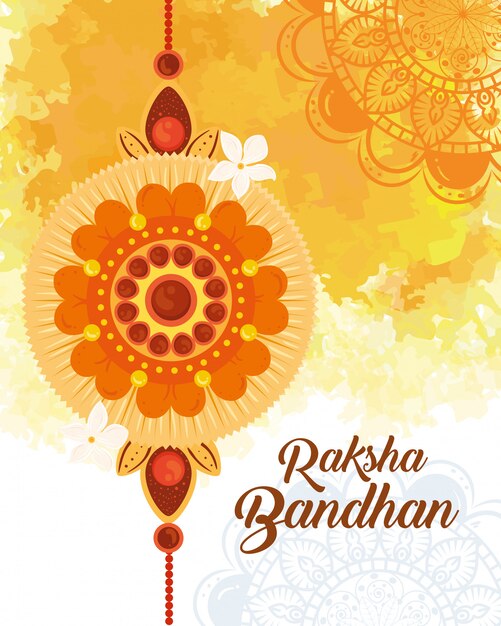 Biglietto di auguri con rakhi decorativo per raksha bandhan, festival indiano per la celebrazione del legame tra fratello e sorella, la relazione vincolante
