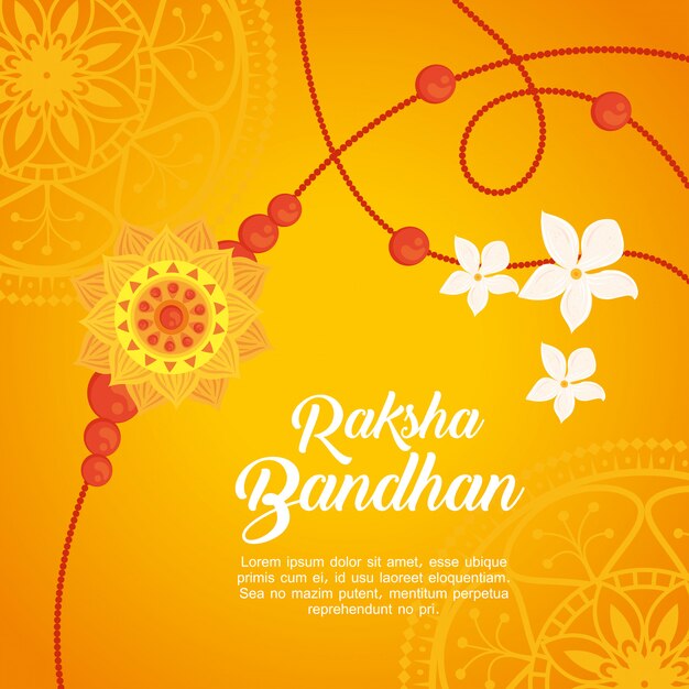 Biglietto di auguri con rakhi decorativo per raksha bandhan, festival indiano per la celebrazione del legame tra fratello e sorella, la relazione vincolante