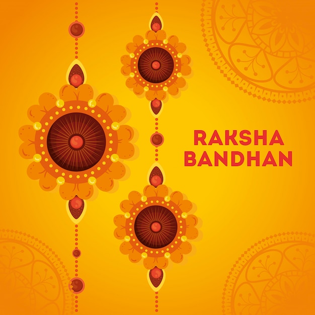 Biglietto di auguri con set decorativo di rakhi per raksha bandhan, festival indiano per la celebrazione del legame tra fratello e sorella, la relazione vincolante