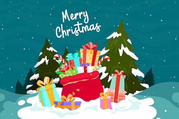 Biglietto di auguri di buon Natale con scatole regalo o regalo