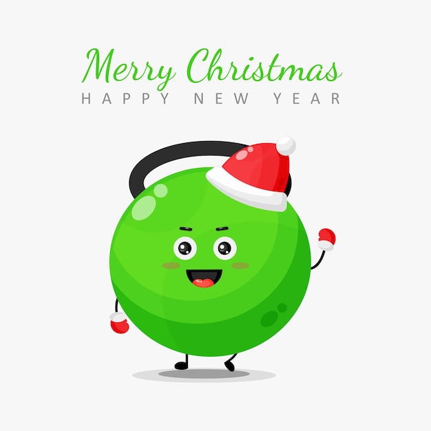 Biglietto di auguri di buon natale e felice anno nuovo con carattere di kettlebell fitness