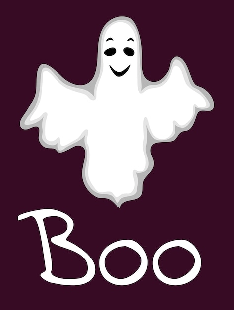 Biglietto di auguri di Halloween con fantasma. Stile cartone animato. Illustrazione vettoriale.