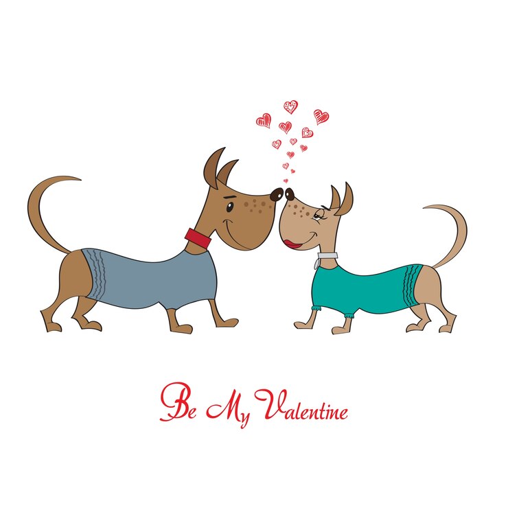 Vettore biglietto di auguri di san valentino con personaggi dei cartoni animati