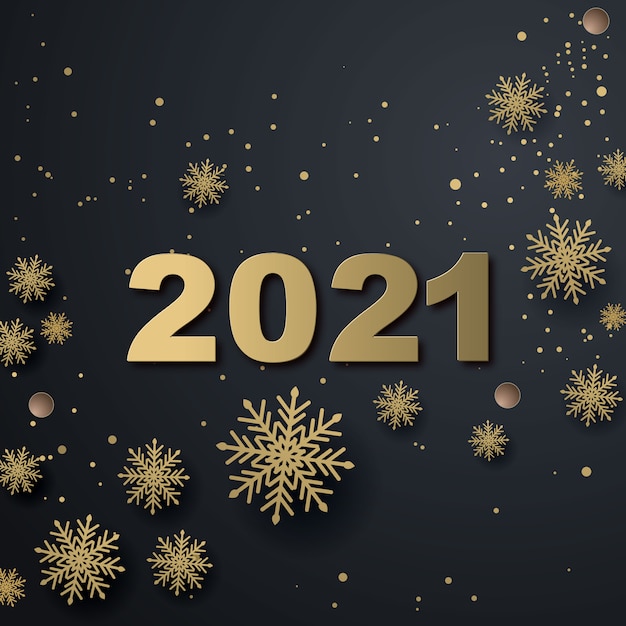 Biglietto di auguri, felice anno nuovo 2021. Palle di Natale metallizzate oro, decorazioni, coriandoli scintillanti e lucenti