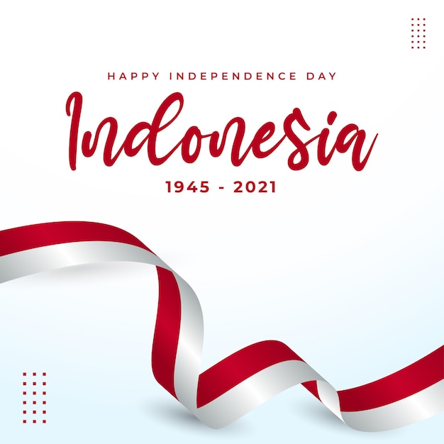 Biglietto di auguri per il giorno dell'indipendenza indonesia con bandiera sventolante