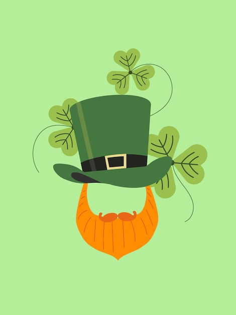 Biglietto di auguri per il giorno di San Patrizio Leprechaun con cappello verde baffi rossi e barba e trifoglio