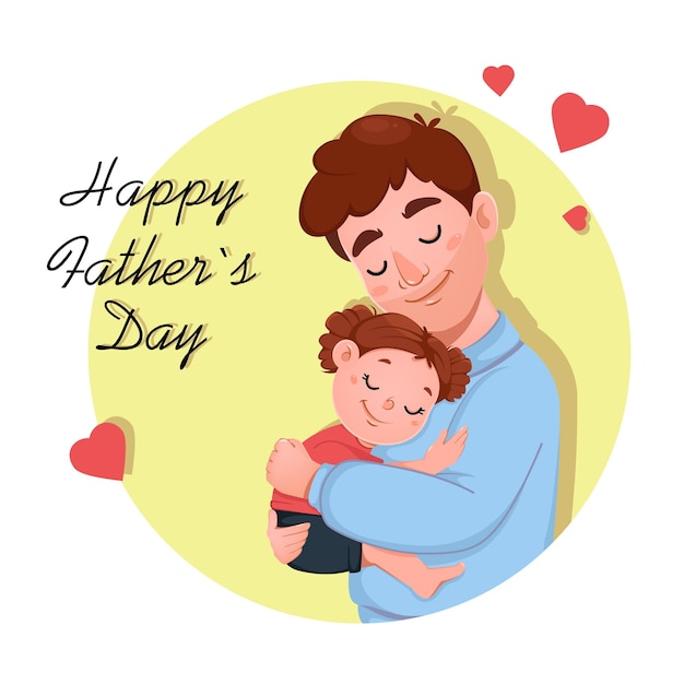 Biglietto di auguri per la festa del papà con figlia carina e suo padre
