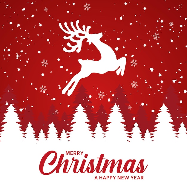 Biglietto di buon Natale e anno nuovo con renne e slitte volanti