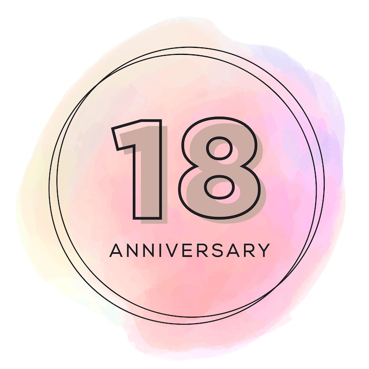 Vettore biglietto per il 18° anniversario felice. bellissimo poster di lusso per striscioni di auguri ad acquerello. disegno disegnato a mano.