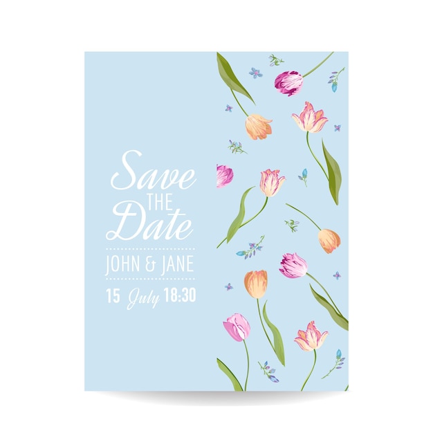 Biglietto salva la data con fiori di tulipani in fiore