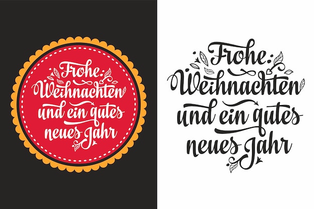 Biglietto tipografico natalizio tedesco Frohe Weihnachten e Neues Jahr