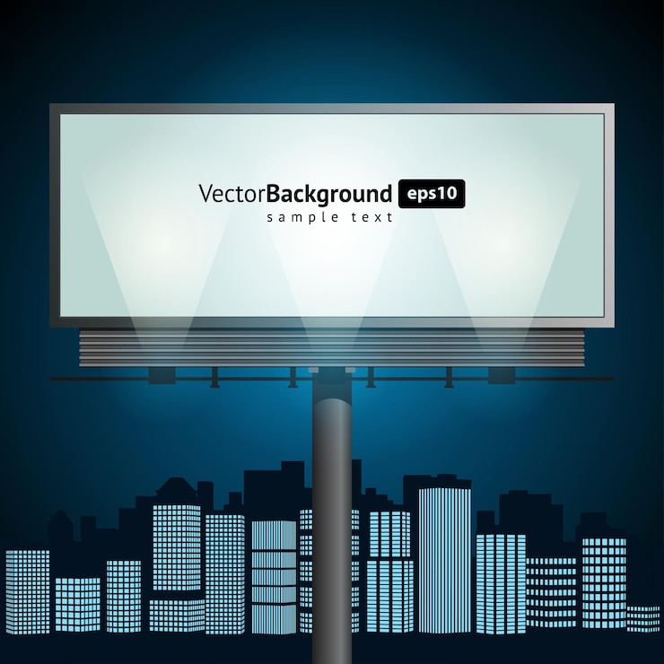 Vettore billboard in raggi di notte metropoli vettore modello sfondo schermo bianco con struttura in acciaio con retroilluminazione blu per la segnaletica digitale