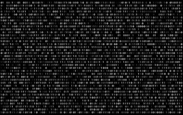 Vettore binary code data stream abstract digital flow and matrix visualization background futuristic cyber network programming and technology concept for science and innovation