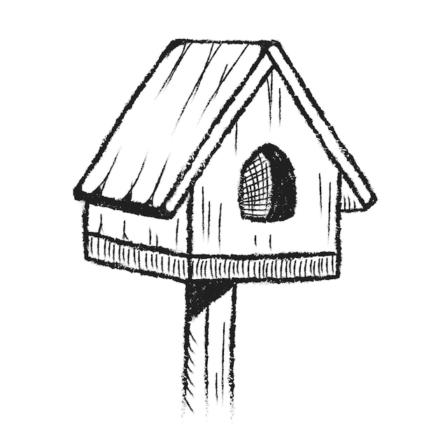 Birdhouse disegnata a mano Illustrazione vettoriale isolata di una birdhouse in legno per il giardino