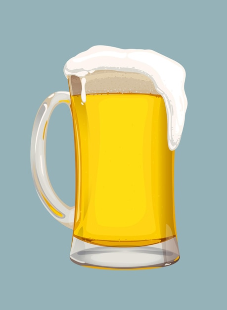 Birra con schiuma bianca in una tazza di vetro Illustrazione vettoriale per il festival dell'Oktoberfest