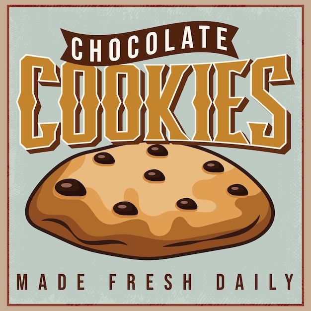 Biscotti al cioccolato vintage segno di latta design poster retrò disegno vettoriale