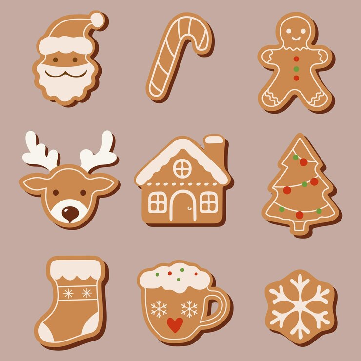 Biscotti di pan di zenzero di Natale di diverse forme e dimensioni