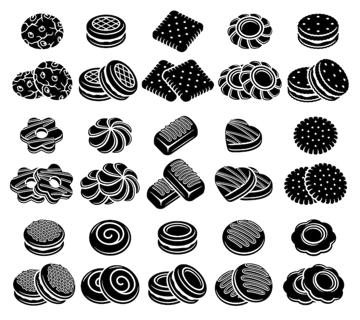 Vettore biscotti impostati. biscotti dell'icona della raccolta. illustrazione vettoriale