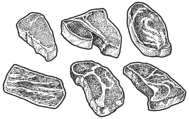 Vettore bistecca carne manzo tbone controfiletto carne bistecche di manzo tbone controfiletto la maggior parte delle bistecche sono angolate