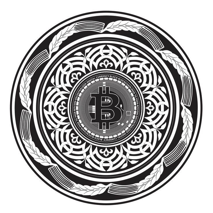 Bitcoin con silhouette fatta a mano floreale con cornice moderna