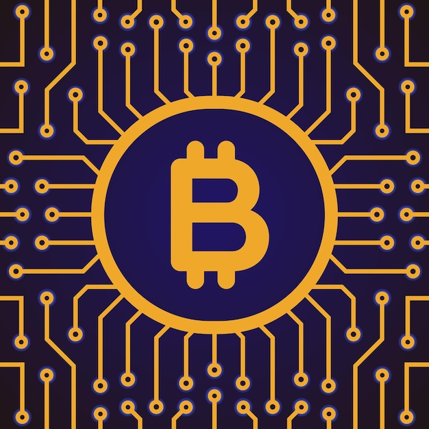 Bitcoin concetto colore oro su sfondo ciano illustrazione vettoriale