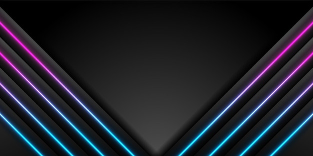 Black abstract striped background with neon lines