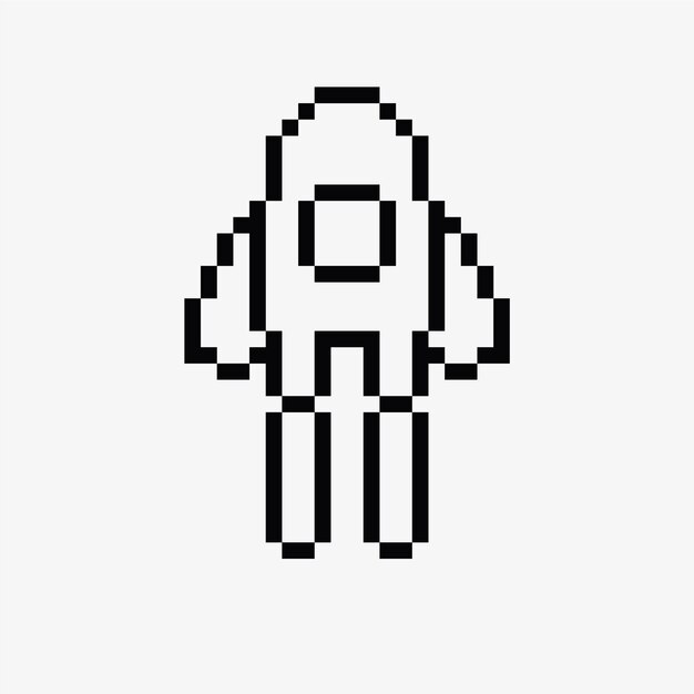 black and white rocket pixel art icon vector illustration