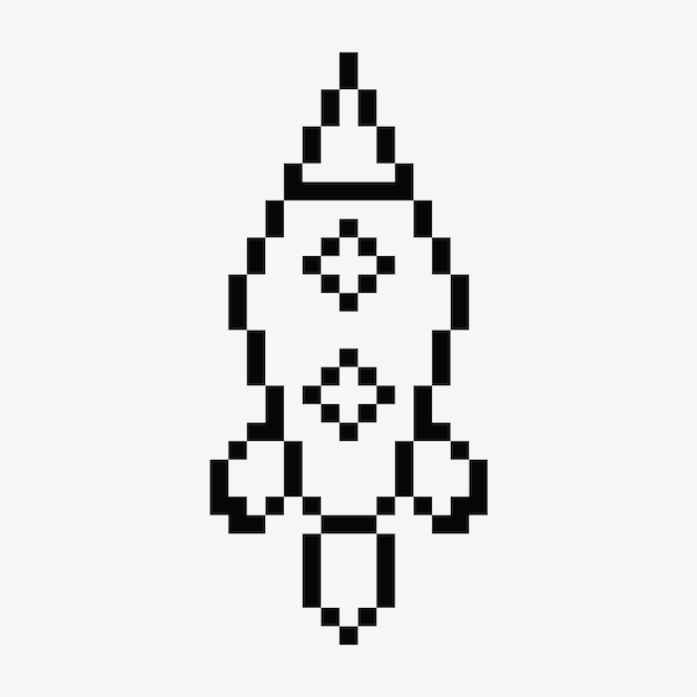 black and white rocket pixel art icon vector illustration