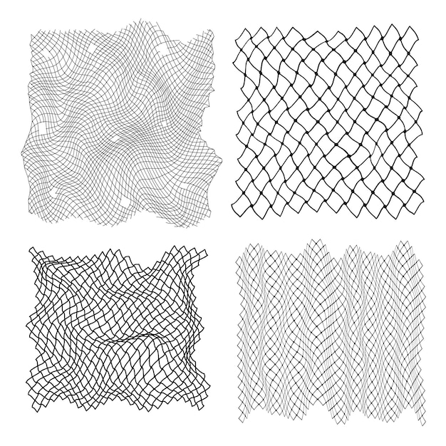 Black Fisherman Rope Set Decor Element Calcio Calcio Volleyball e Sport Pattern Illustrazione vettoriale della griglia di rete